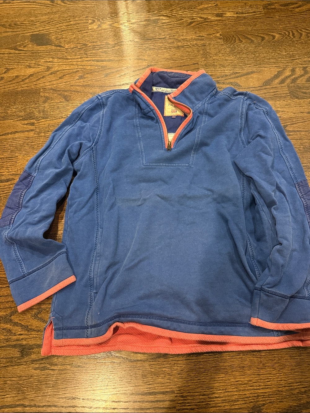 Blue and Coral Quarter-Zip Pullover Sweater - fat face fair shaped